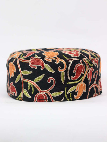 Traditional Black Kashmiri Cap with Aari Embroidery