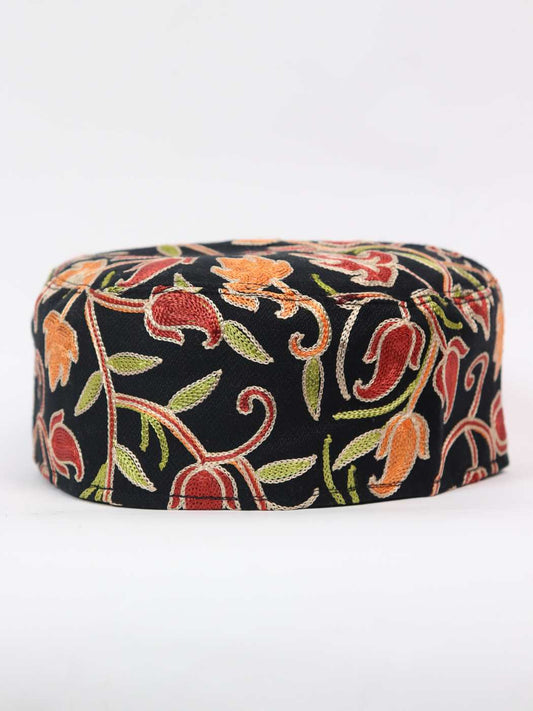 Traditional Black Kashmiri Cap with Aari Embroidery