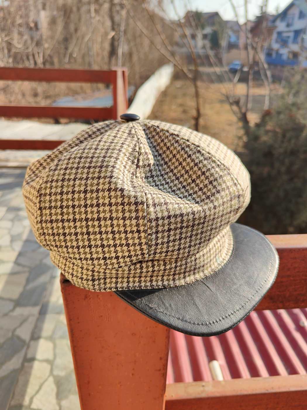 French Beret Wool Flat Baggy Cap | Leather Button on Top | Multiple Designs