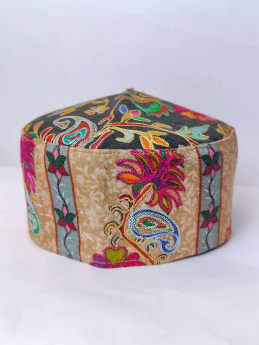 kalamkari embroidered round Kashmiri cap