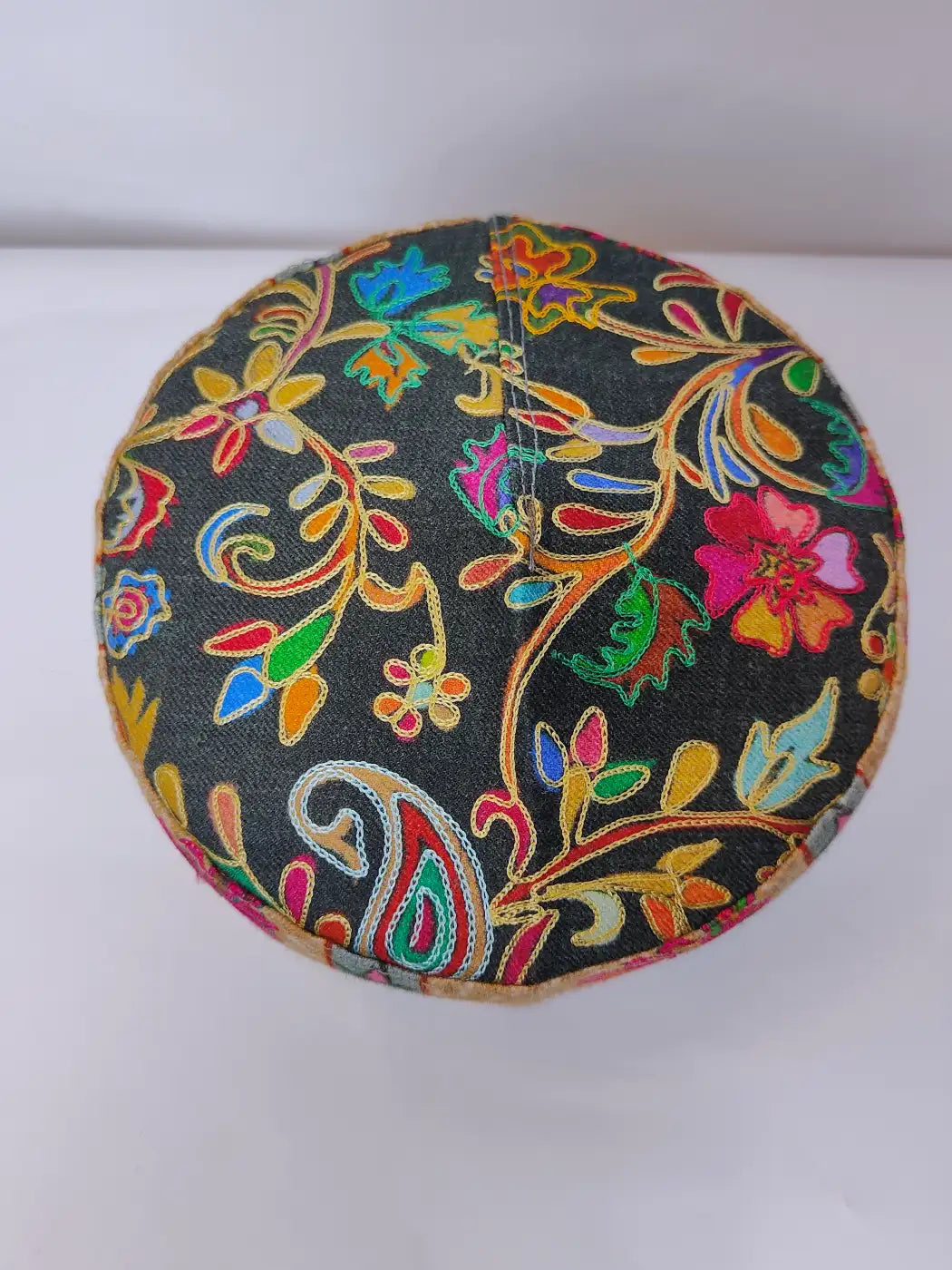 Kashmiri classic cap top side in kalamkari embroidery 