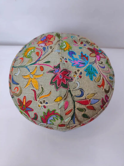 grey colour Kashmiri lightweight cap in kalamkari embroidery 