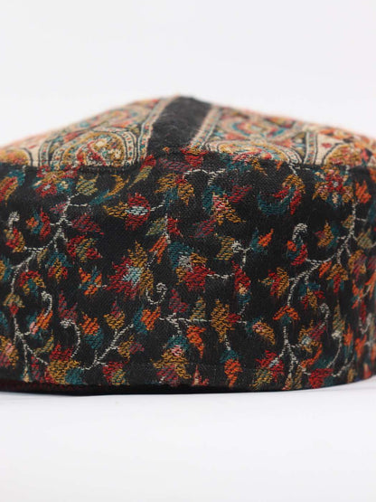 black cap in floral woven  pattern
