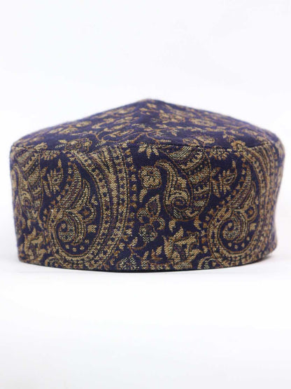 dark blue kani cap in badam florals