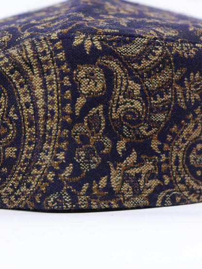 dark blue kani cap from Kashmir in florals