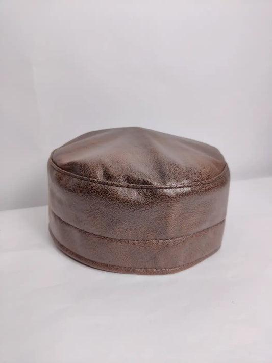Brown Plain Faux Leather Cap - Farz