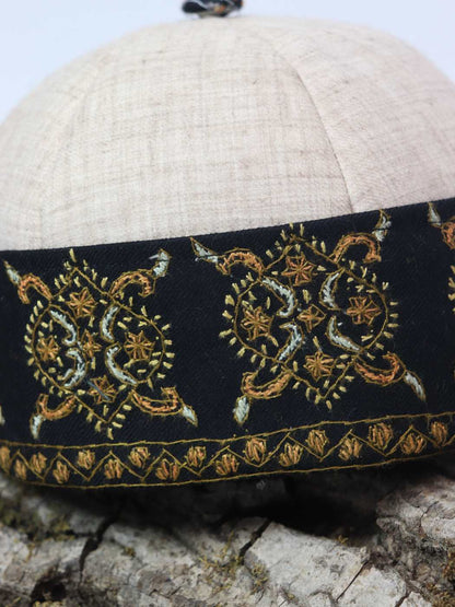 Kashmiri Cream Pure Pashmina Hand Sozni Cap