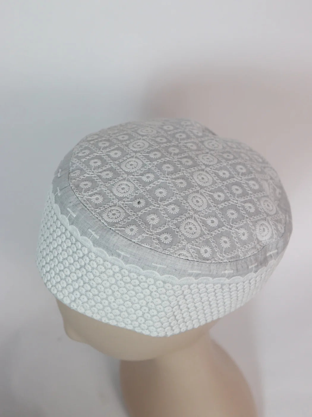 Classic Chikan Embroidered Cotton Cap for Men Azhar | Grey and White