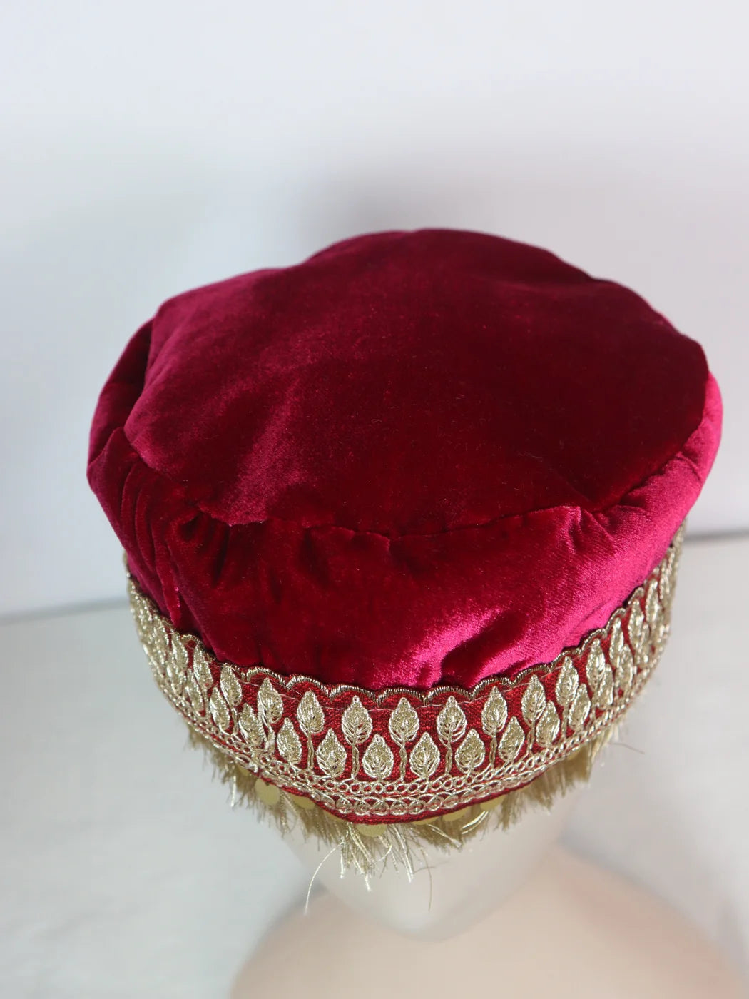 Kashmiri Partywear Velvet Cap With Zari Work For Women In Maroon Nida