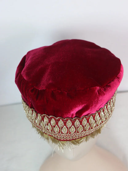 Kashmiri Partywear Velvet Cap With Zari Work For Women In Maroon Nida