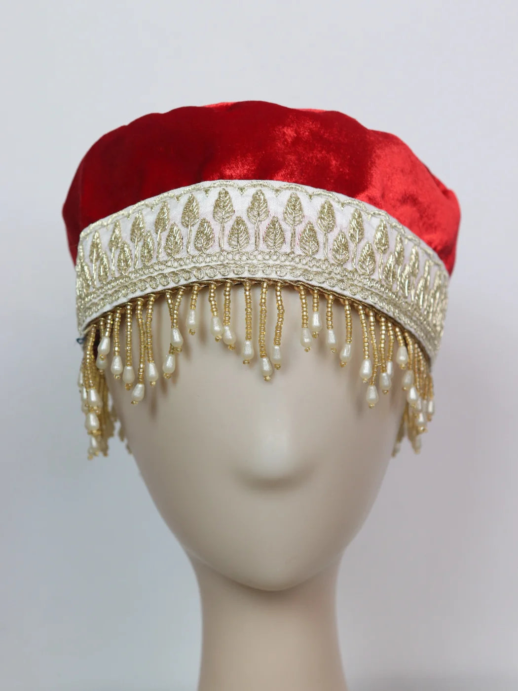 Chinar Kashmiri Partywear Velvet Cap With Zari Work for Women In Maroon