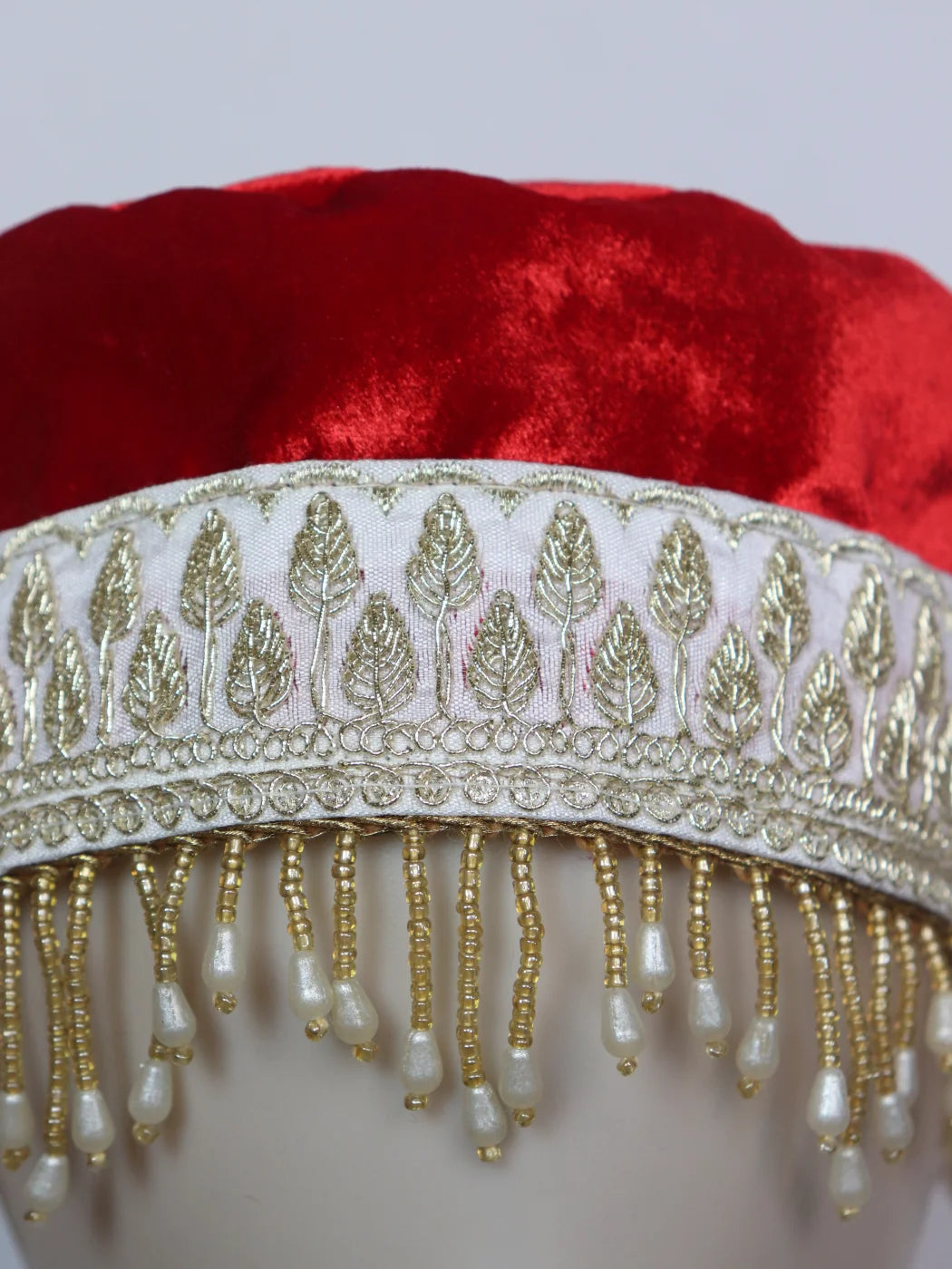 Chinar Kashmiri Partywear Velvet Cap With Zari Work for Women In Maroon