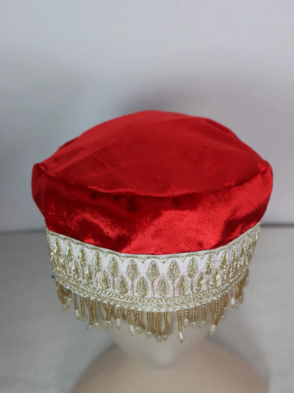 Chinar Kashmiri Partywear Velvet Cap With Zari Work for Women In Maroon