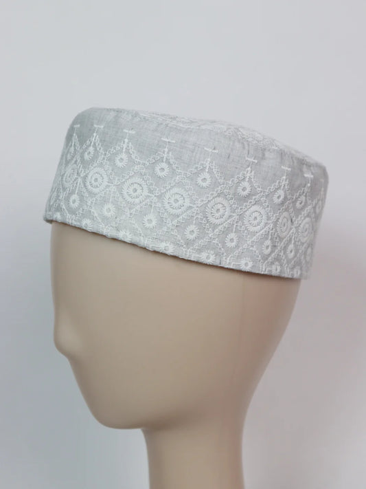 Off-White Stylish Chikan Embroidered Cotton Cap Riyan for Men