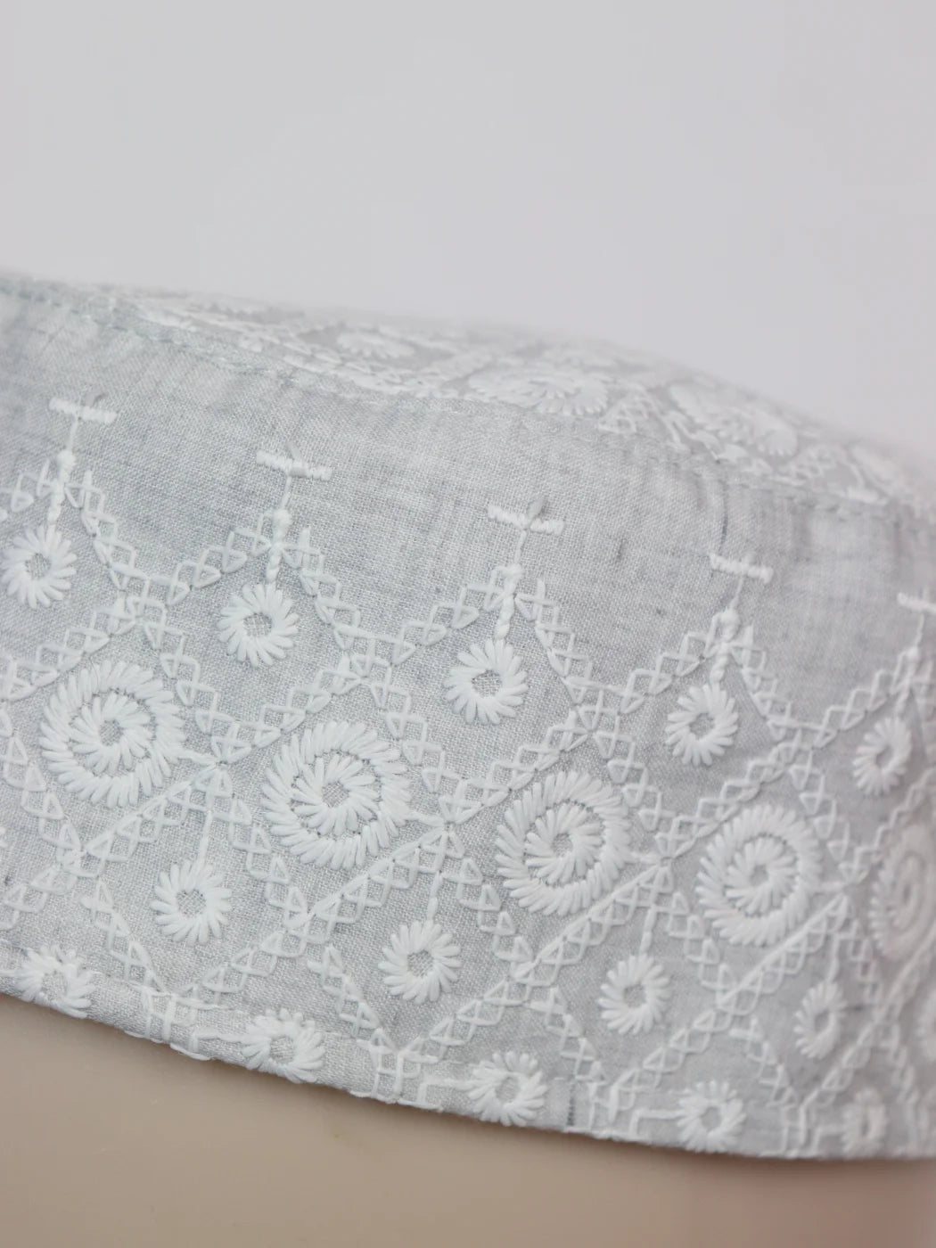 Off-White Stylish Chikan Embroidered Cotton Cap Riyan for Men