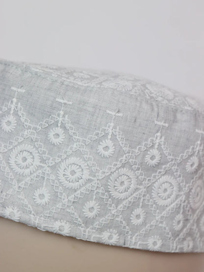 Off-White Stylish Chikan Embroidered Cotton Cap Riyan for Men