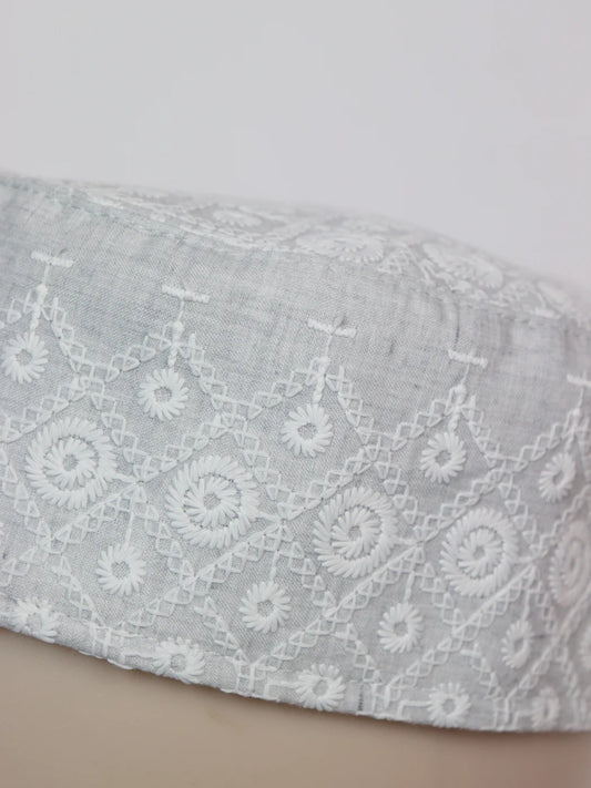 Off-White Stylish Chikan Embroidered Cotton Cap Riyan for Men