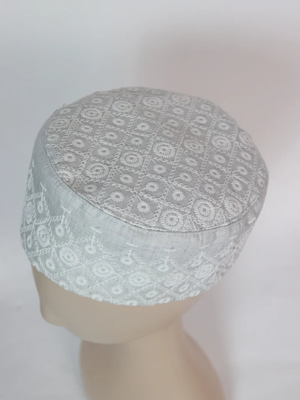 Off-White Stylish Chikan Embroidered Cotton Cap Riyan for Men