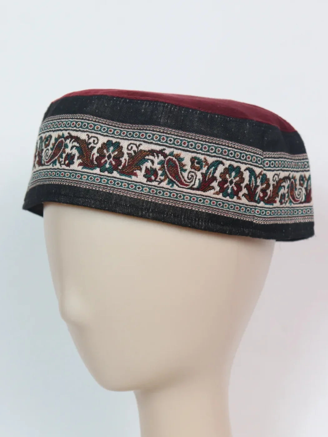 Kashmiri Badshah Maroon Designer Kani Cap For Men