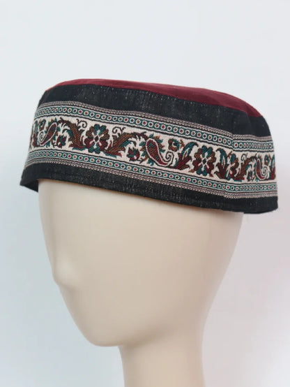Kashmiri Badshah Maroon Designer Kani Cap For Men