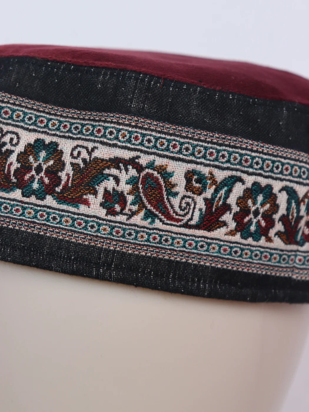 Kashmiri Badshah Maroon Designer Kani Cap For Men