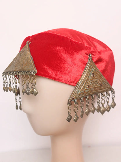 Kashmiri Traditional Kasaba Cap |Topi For Women With Vintage Jewelry Gulab
