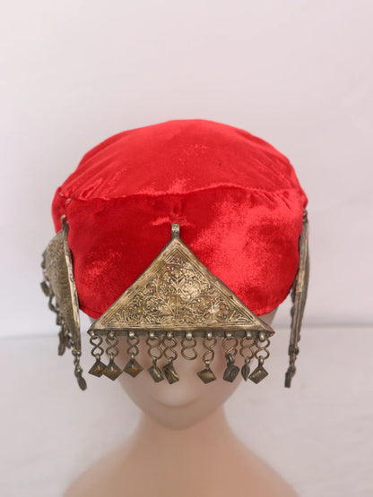 Kashmiri Traditional Kasaba Cap |Topi For Women With Vintage Jewelry Gulab