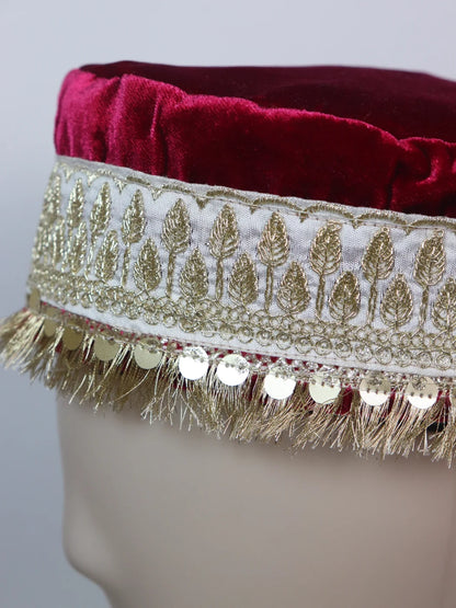 Shaista Kashmiri Partywear Velvet Cap for Wedding With Zari Work for Women In Maroon