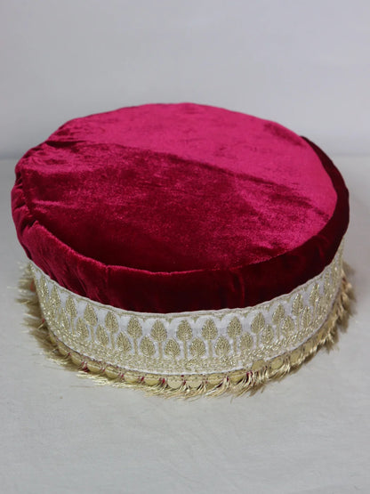 Shaista Kashmiri Partywear Velvet Cap for Wedding With Zari Work for Women In Maroon