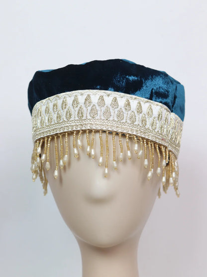 Kashmiri Fancy Velvet Cap Mahrin With Zari work for women In Blue