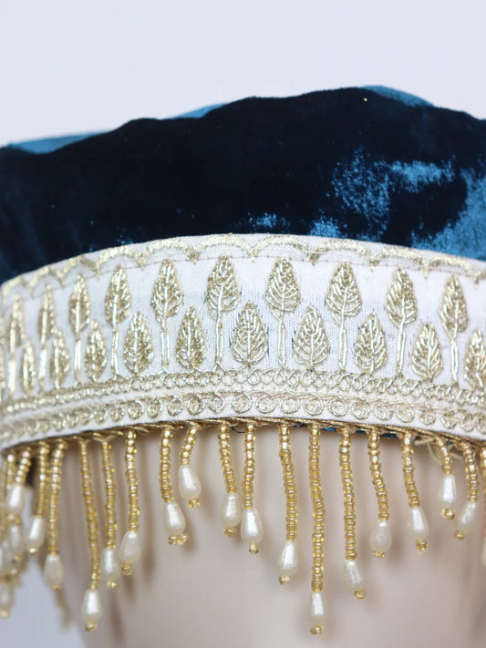 Kashmiri Fancy Velvet Cap Mahrin With Zari work for women In Blue