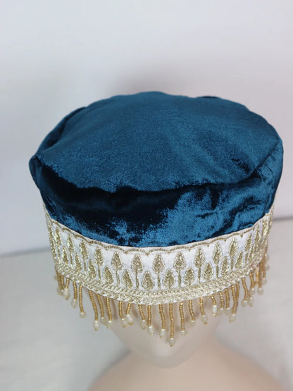 Kashmiri Fancy Velvet Cap Mahrin With Zari work for women In Blue