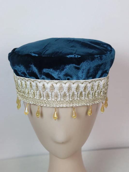 Blue Kashmiri Velvet Cap for Wedding Ulfat With Zari Work for Women