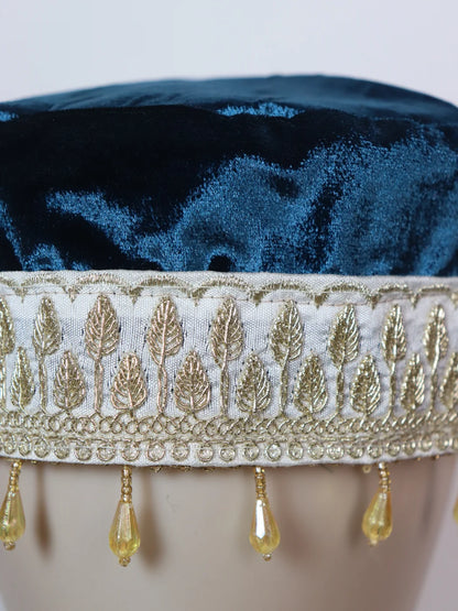 Blue Kashmiri Velvet Cap for Wedding Ulfat With Zari Work for Women
