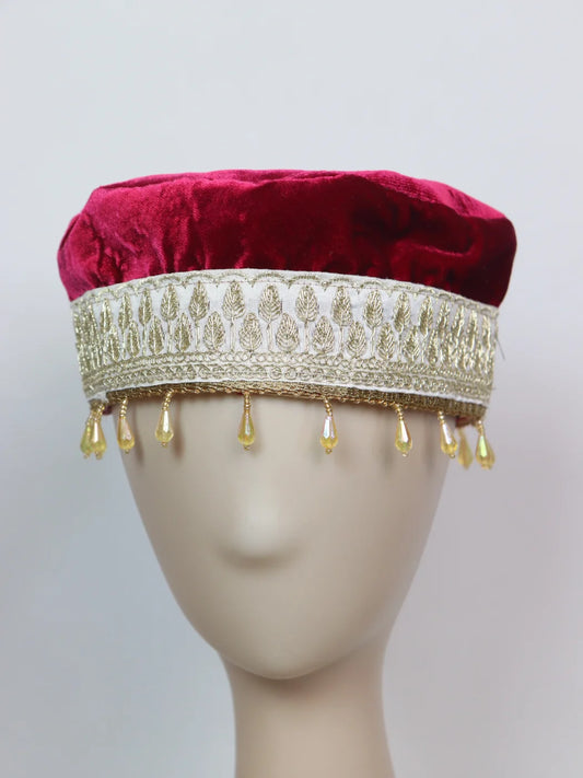 Magenta Pink Kashmiri Velvet Cap For Wedding Noor With Zari Work for Women