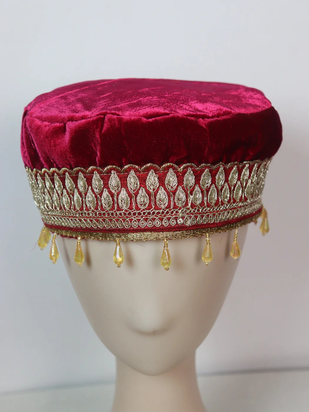 Kashmiri Maroon Fancy Velvet Cap With Zari Work For Women Ruhii