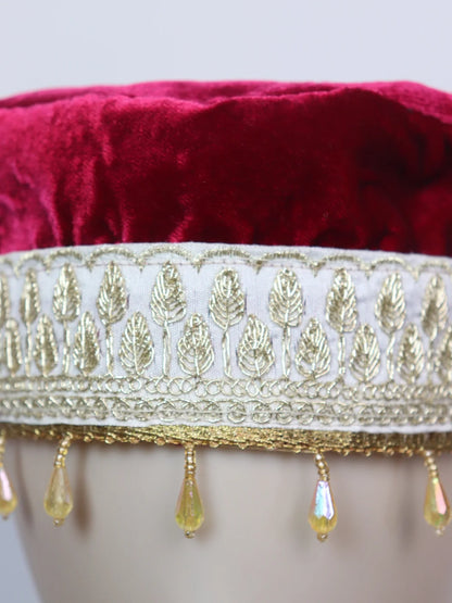 Magenta Pink Kashmiri Velvet Cap For Wedding Noor With Zari Work for Women