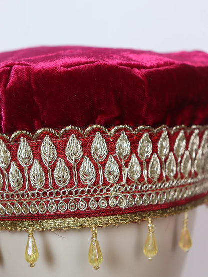Kashmiri Maroon Fancy Velvet Cap With Zari Work For Women Ruhii