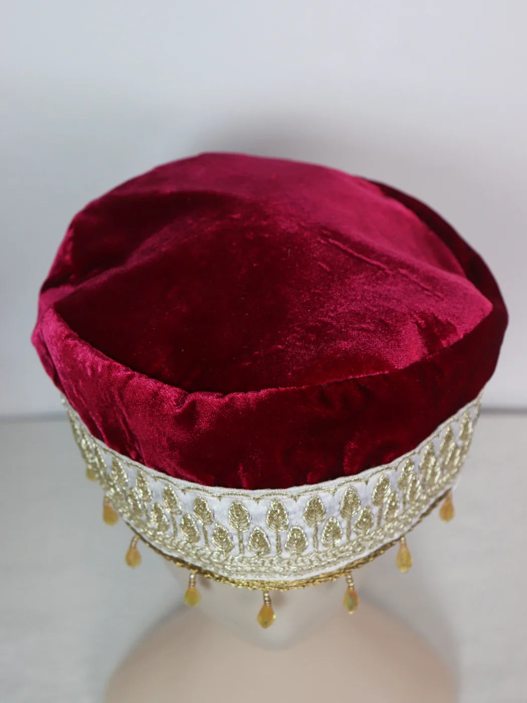 Magenta Pink Kashmiri Velvet Cap For Wedding Noor With Zari Work for Women