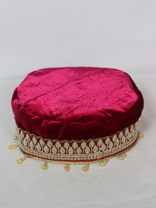 Kashmiri Magenta Fancy Velvet Cap With Zari Work For Women Ruhii