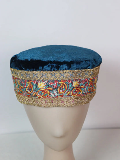 Navy-Blue Kashmiri Fancy Velvet Cap Farhana With Zari Work For Women