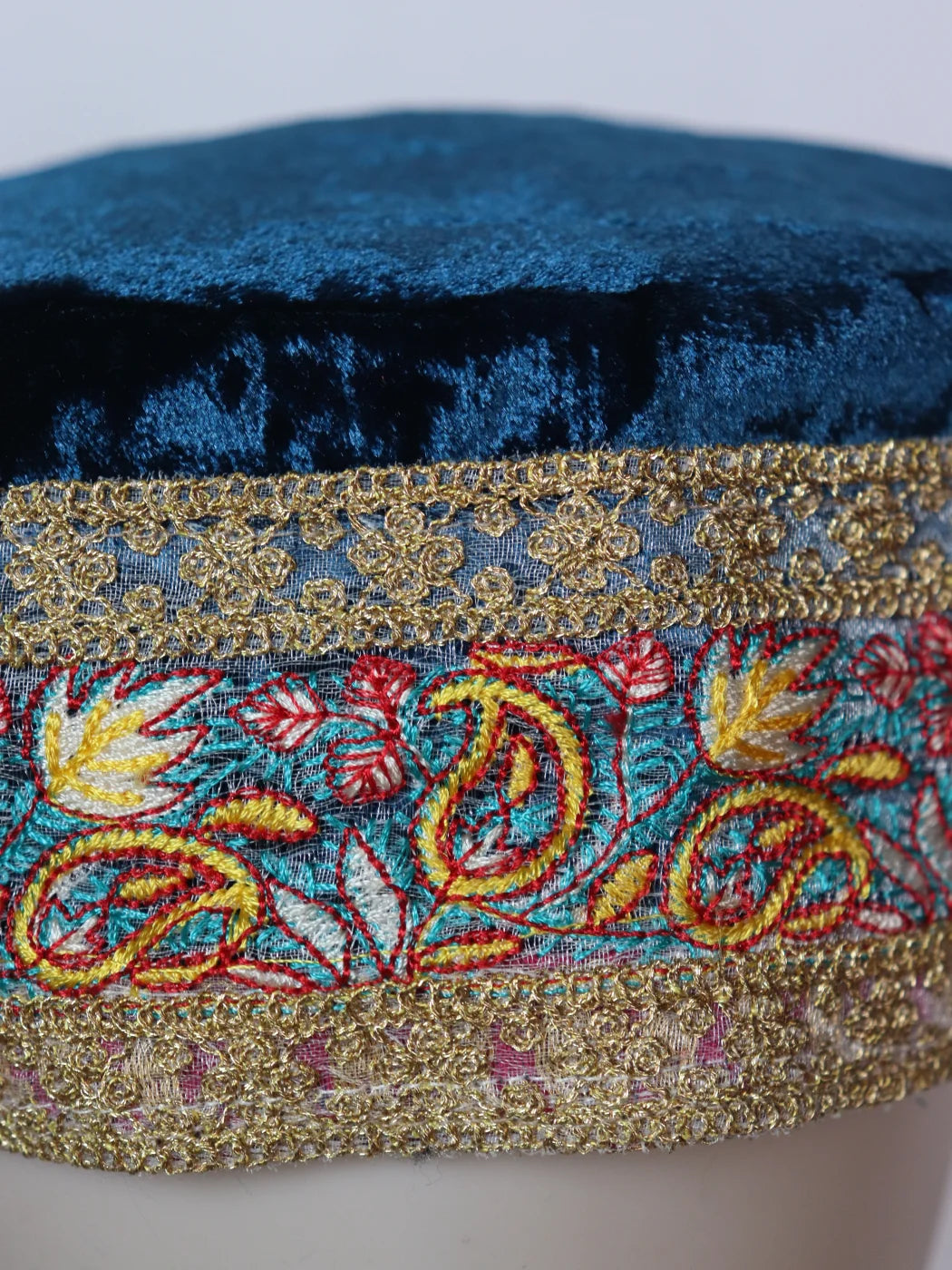 Navy-Blue Kashmiri Fancy Velvet Cap Farhana With Zari Work For Women