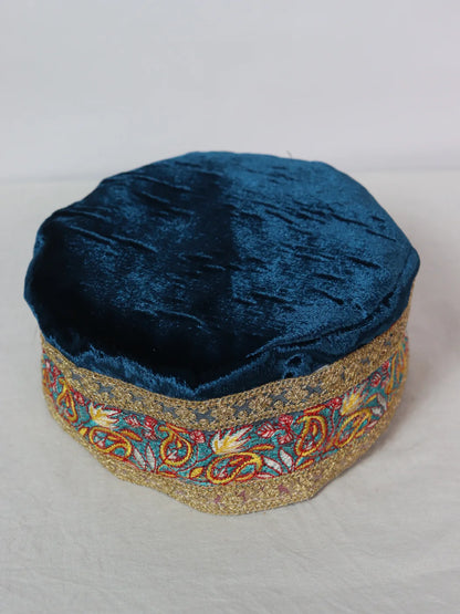 Navy-Blue Kashmiri Fancy Velvet Cap Farhana With Zari Work For Women