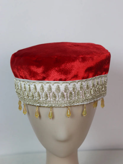 Kashmiri Red Partywear Velvet Cap With Zari Work For Women Mehak