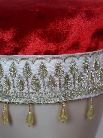 Kashmiri Red Partywear Velvet Cap With Zari Work For Women Mehak