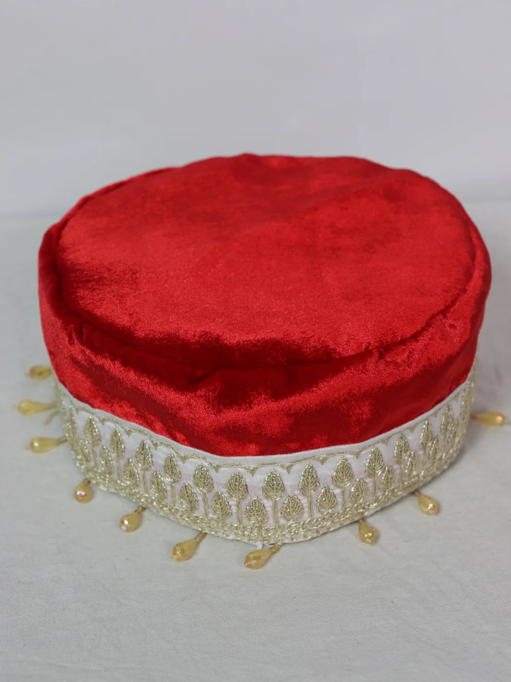 Kashmiri Red Partywear Velvet Cap With Zari Work For Women Mehak