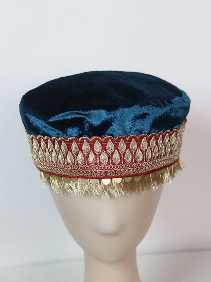 Neelam Kashmiri Velvet Cap for Wedding With Zari Work For Women In Navy-blue