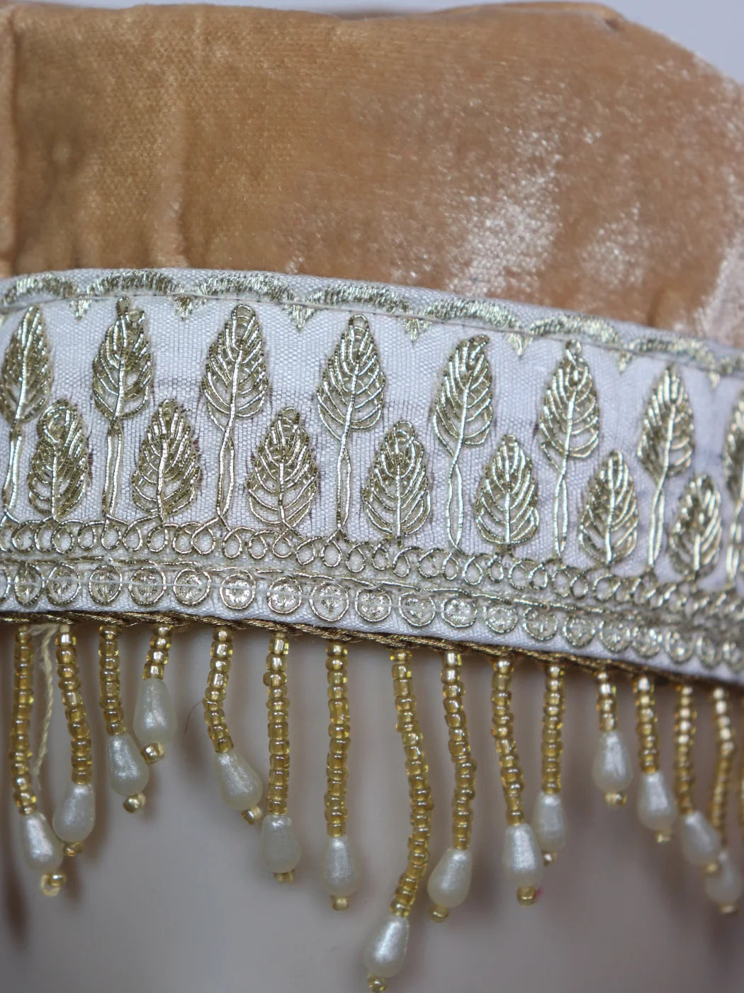Beige Kashmiri Partywear Velvet Cap With Zari Work for Women Shamim