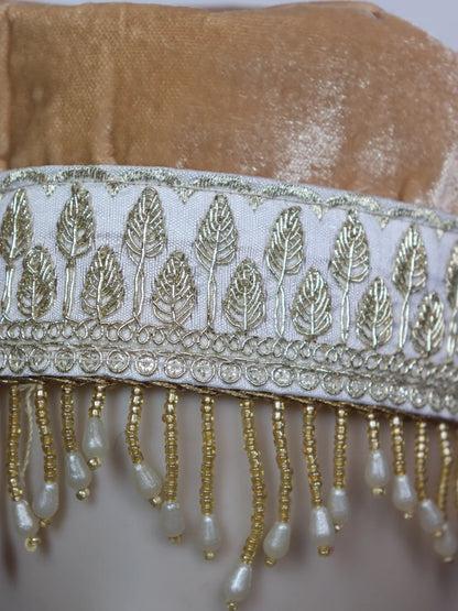 Beige Kashmiri Partywear Velvet Cap With Zari Work for Women Shamim