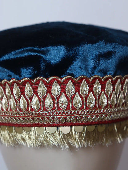 Neelam Kashmiri Velvet Cap for Wedding With Zari Work For Women In Navy-blue